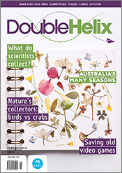 Cover of 'Double Helix' magazine issue 58, showing a notepad page covered
