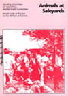 Cover image of Model Code of Practice for the Welfare of Animals: Animals at Saleyards, featuring red photograph of people at a saleyard on pink backg