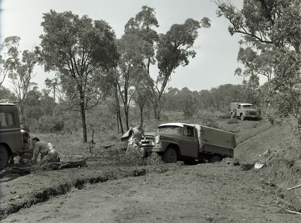 Difficult conditions near base camp ‘Medway’, Nogoa–Belyando Survey, Queensland 1965 