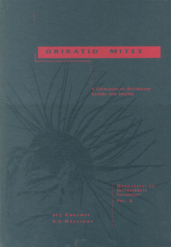 The cover image of Oribatid Mites, featuring a plain grey cover, with a darker grey image of an oribatid mite, with pink text.