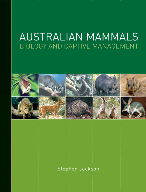 Cover image featuring ten small square image of Australian mammals, with a dark green top third, and a lime green bottom third.