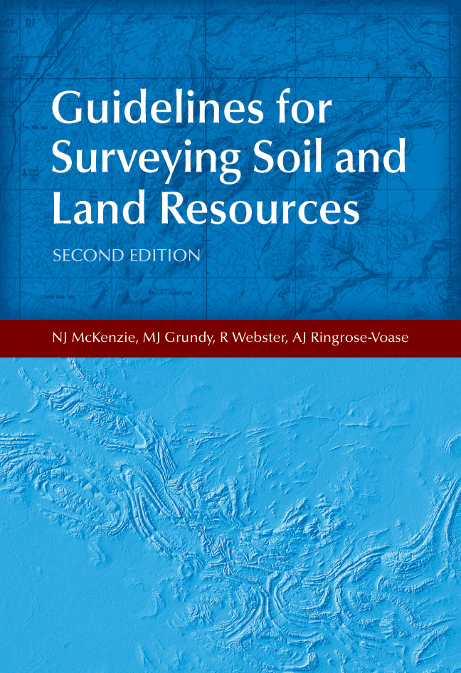 The cover image of Guidelines for Surveying Soil and Land Resources, featuring two different survey maps of soil in bright blue.