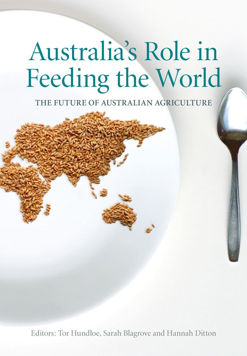 Cover featuring an image of a plate with a map of the world made out of grain, with a silver spoon to the right.