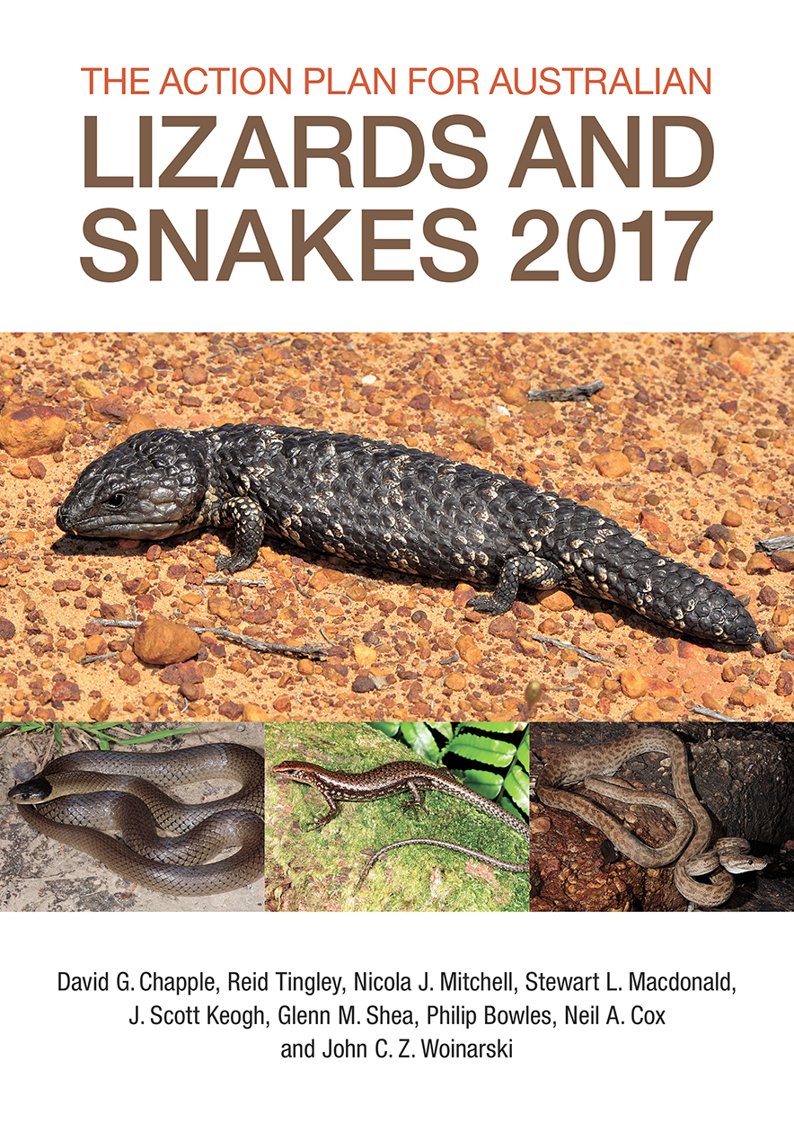 Cover of Action Plan for Australian Lizards and Snakes 2017 featuring four different lizards and snakes on a white background