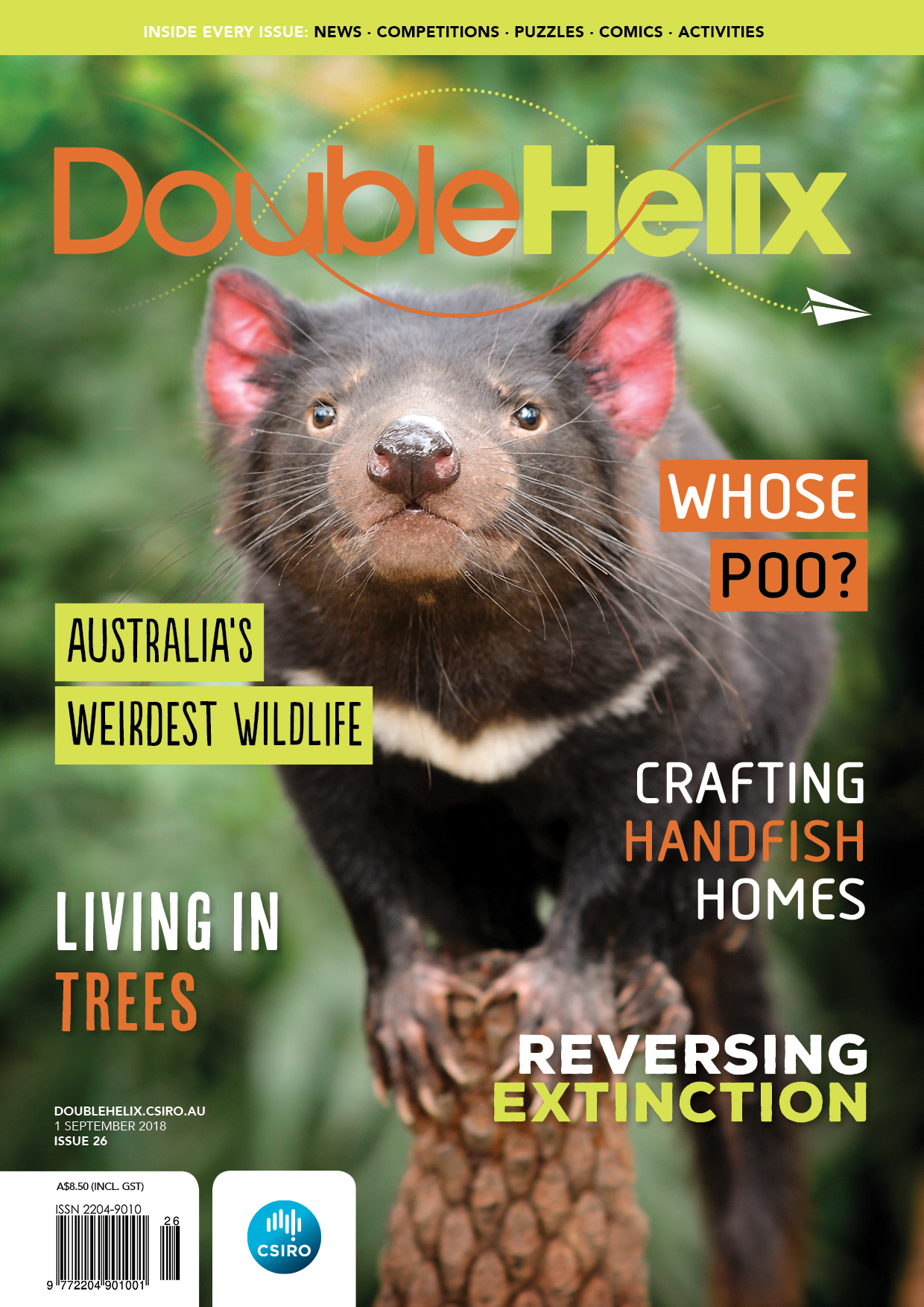 Magazine cover with Tasmanian Devil against green background.