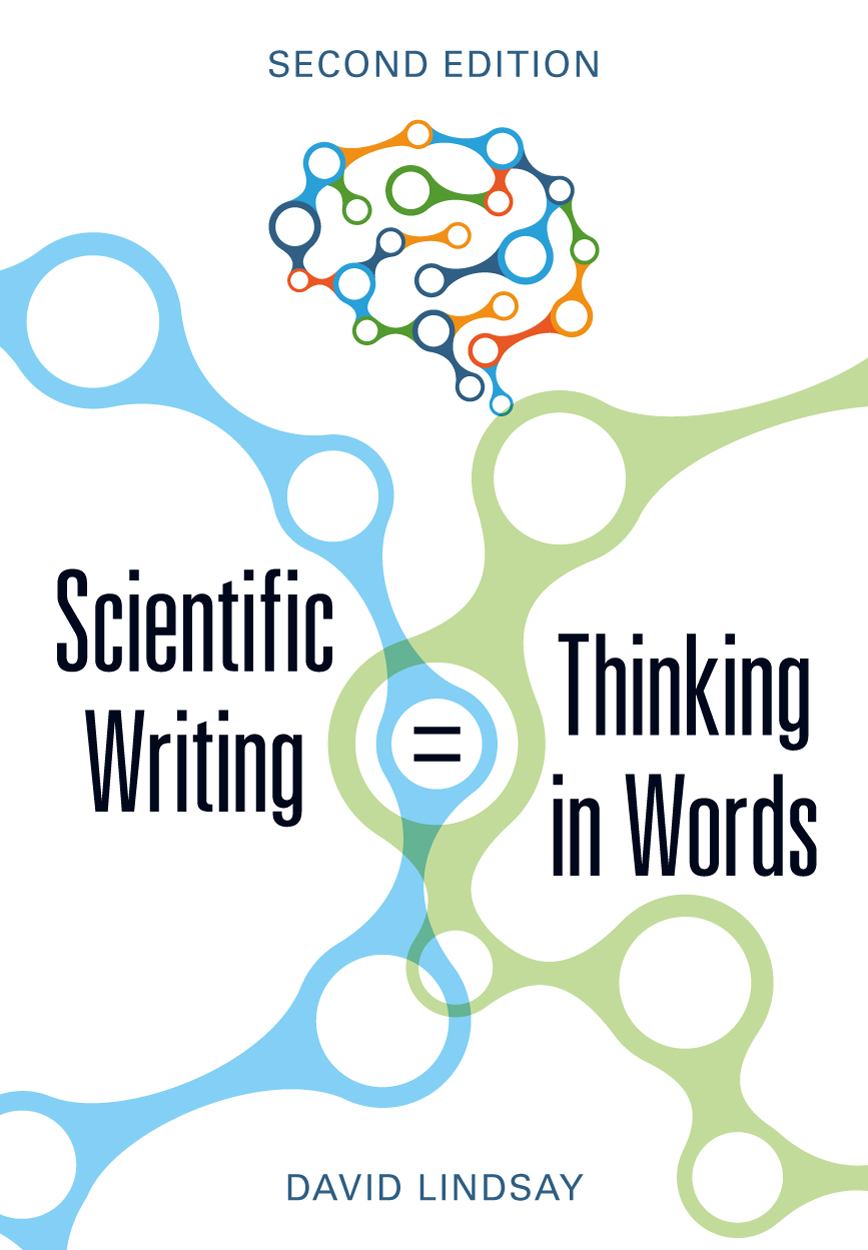 Cover of Scientific Writing = Thinking in Words Second Edition featuring interconnected blue and green circles on a white background