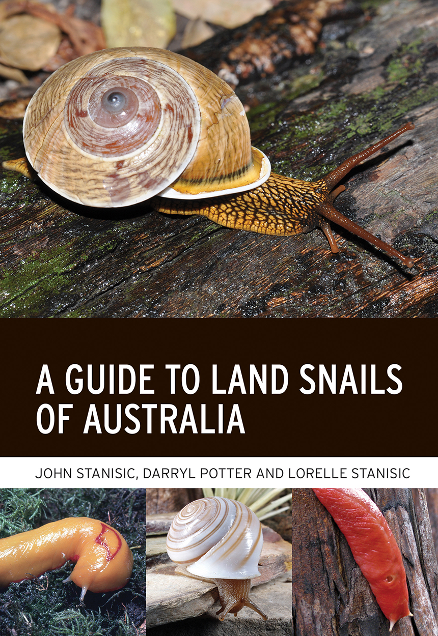 Cover of 'A Guide to Land Snails of Australia' featuring a large photograph of a snail above the title, and three smaller images of slugs and a snail