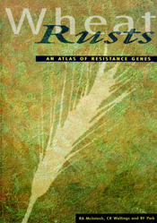 The cover image of Wheat Rusts, featuring a wheat head print, against a lime green and yellow dappled background.