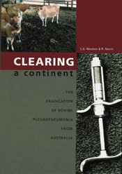 The cover image of Clearing a Continent, featuring a plain grey and red ba