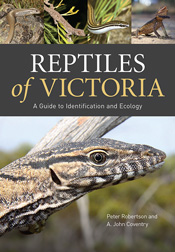 Cover of Reptiles of Victoria featuring a large photo of a goanna and smal