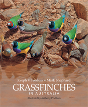 Cover image featuring seven finches, four of which are brightly coloured standing in dusty red dirt and rocks.