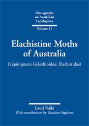 The cover image of Elachistine Moths of Australia, featuring plain white w