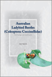 The cover image featuring two red, yellow and black beetles next to each other on two green leaves with a pale grey background.