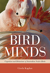 Close up image of two pink Major Mitchell cockatoos. The title is overlaid on the wing.