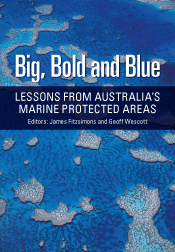 Cover of Big, Bold and Blue featuring an aerial photograph of coral reefs in blue water.