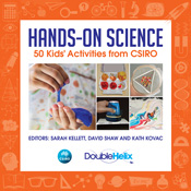 Cover featuring five images of science activities on a white background, w