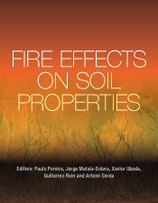 Cover of Fire Effects on Soil Properties featuring a gradient of fire colours over images of burnt trees and soil