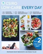 Cover with multiple images of food and people doing exercise.