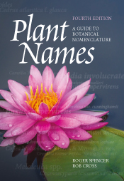 Cover of Plant Names featuring a pink waterlily flower on a grey water bac