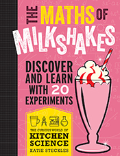 Cover of 'The Maths of Milkshakes' featuring a cartoon of a strawberry milkshake with whipped cream and a red-and-white straw on a pink background.