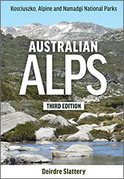 Cover of 'Australian Alps', featuring a photo of the alps with a rocky waterway in the foreground.