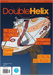 Cover of 'Double Helix' magazine issue 72 featuring a satellite dish paint