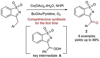 Chemical structures and reaction conditions for conversion of 3-arylmethyl sulfonyl imines to 3-arylcarbonyl analogues