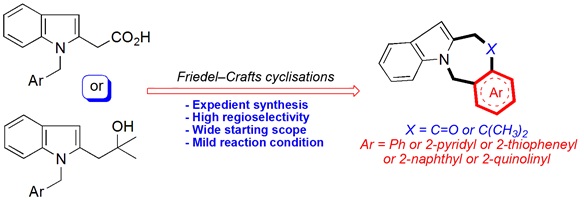 Friedel–Crafts cyclisations of indole carboxylic acids or indole alcohols to tetracyclic azopinoindoles.